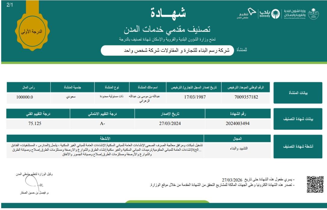 شهادة تصنيف مقدمي خدمات المدن